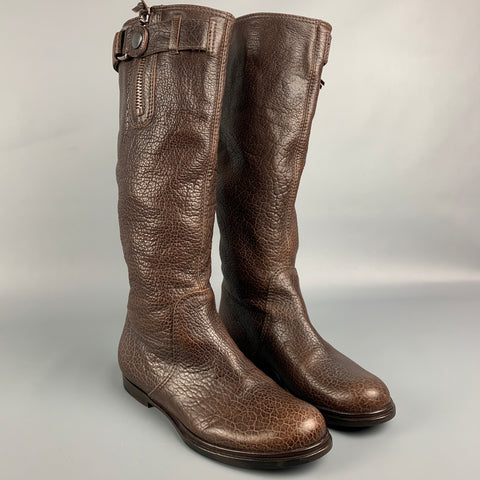 MIU MIU Talla 7.5 Botas de cuero de grano de guijarro marrón