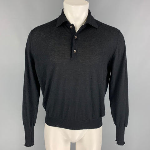 LORO PIANA Size S Black Cashmere Silk Long Sleeve Pullover