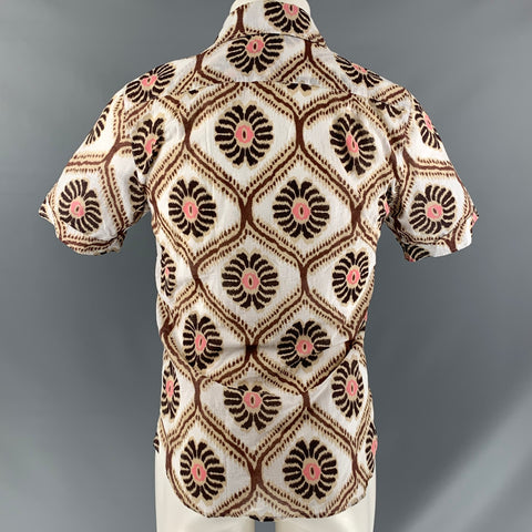 SEAPLANE Taille XXS Chemise à manches courtes boutonnée en coton abstrait beige et marron