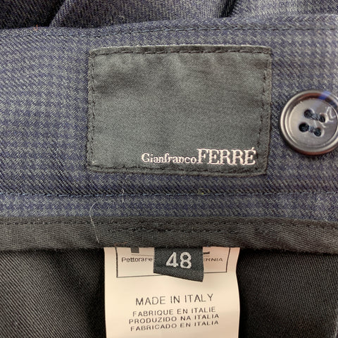 GIANFRANCO FERRE Size 32 Navy Houndstooth Virgin Wool Pleated Dress Pants