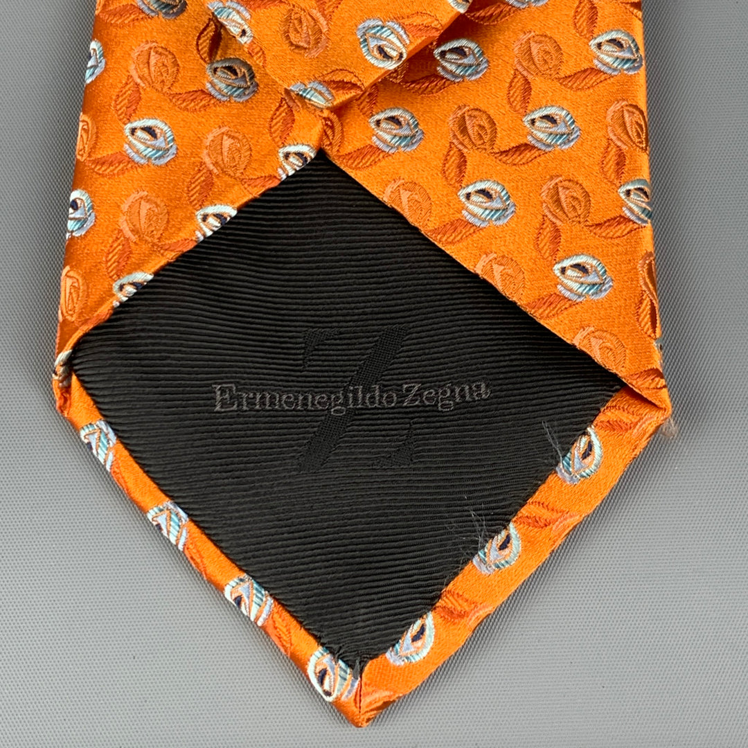ERMENEGILDO ZEGNA Orange Light Blue Abstract Floral Silk Tie