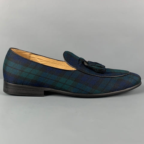 SMYTHE & DIGBY Size 10 Blue Green Blackwatch Plaid Canvas Loafers