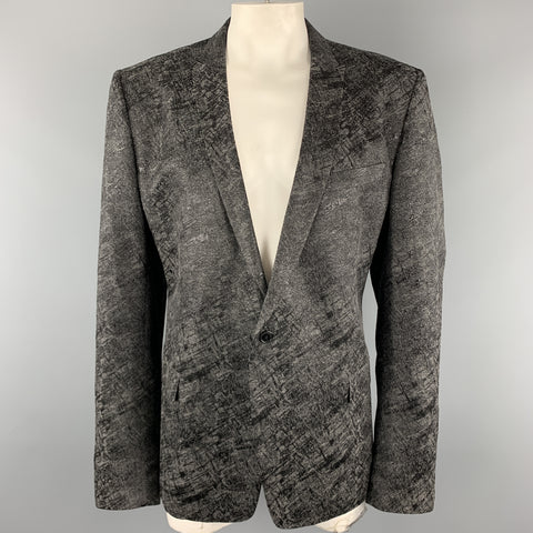 VERSACE COLLECTION Size 50 Charcoal & Black Metallic Print Sport Coat