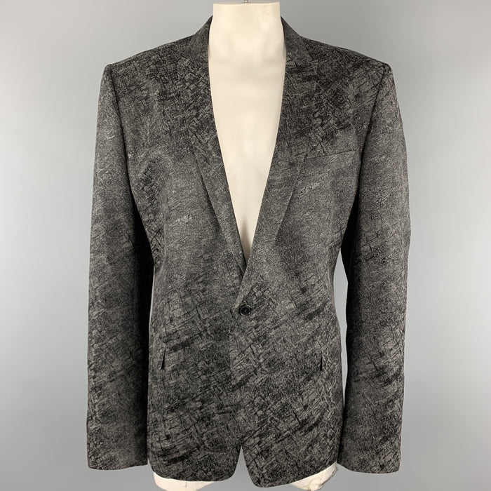VERSACE COLLECTION Size 50 Charcoal & Black Metallic Print Sport Coat