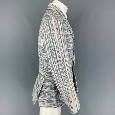 JEWELLYA ALVARES Size 40 Beige Blue Woven Peak Lapel Sport Coat