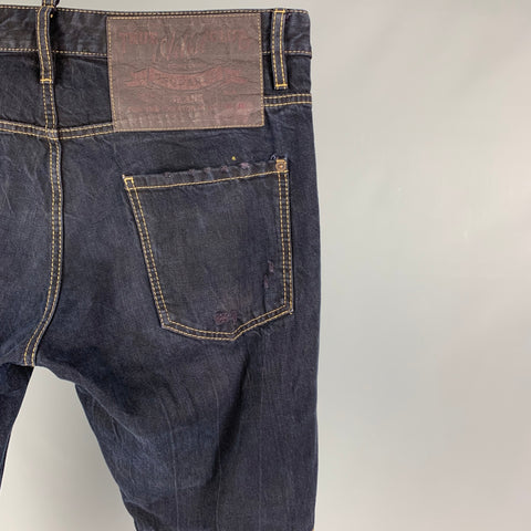 DSQUARED2 Size 34 Dark Navy Distressed Cotton Cropped Jeans