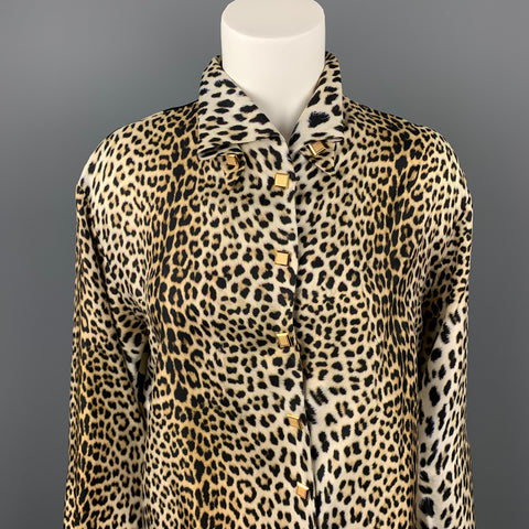 EMANUEL UNGARO Taille 6 Blouse boutonnée en soie imprimé animal beige