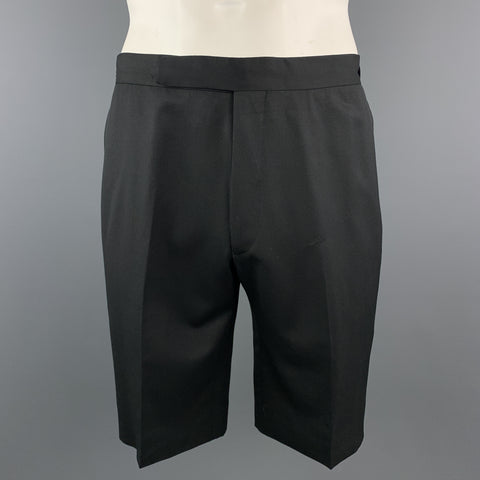 PORTS 1961 Talla 34 Pantalones cortos de rayas de esmoquin con lengüeta lateral de lana negra
