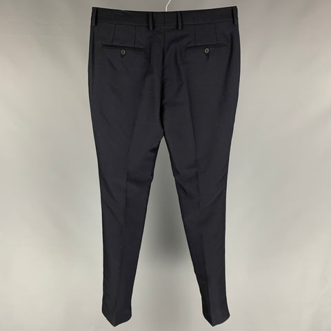 FENDI Size 34 Navy & Grey Embroidered Wool / Cotton Flat Front Dress Pants