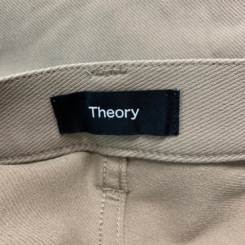 THEORY Size 40 Khaki Twill Cotton Blend Flat Front Casual Pants