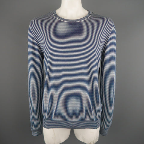 MAISON MARTIN MARGIELA Size XL Navy & White Stripe Cotton Pullover Sweater