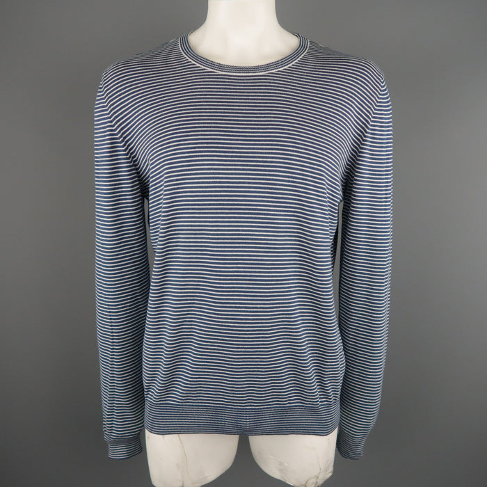 MAISON MARTIN MARGIELA Size XL Navy & White Stripe Cotton Pullover Sweater