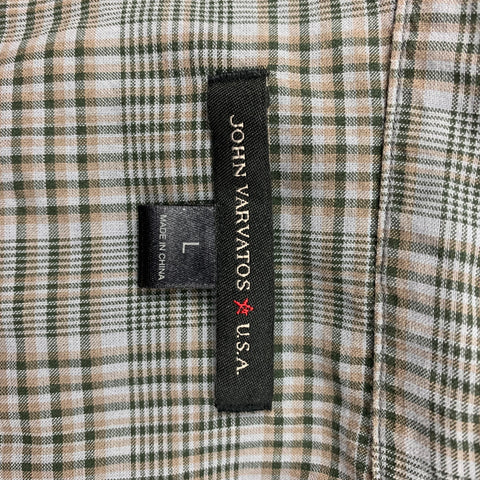 JOHN VARVATOS Size L Grey Green Plaid Cotton Short Sleeve Shirt