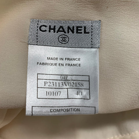 CHANEL Size 8 Cream Silk Pleated Skirt