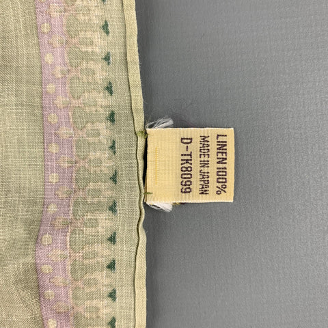 VINTAGE Green Lilac Print Linen Pocket Square
