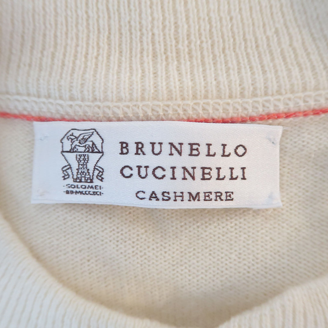 BRUNELLO CUCINELLI Size 44 Beige Cable Knit Cashmere Henley Sweater