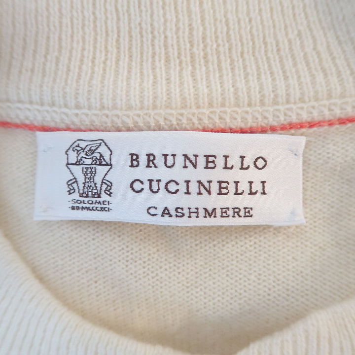 BRUNELLO CUCINELLI Talla 44 Jersey henley de cachemira de punto trenzado beige