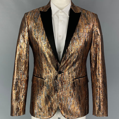 DSQUARED2 Size 42 Gold Silver Jacquard Polyester Viscose Sport Coat