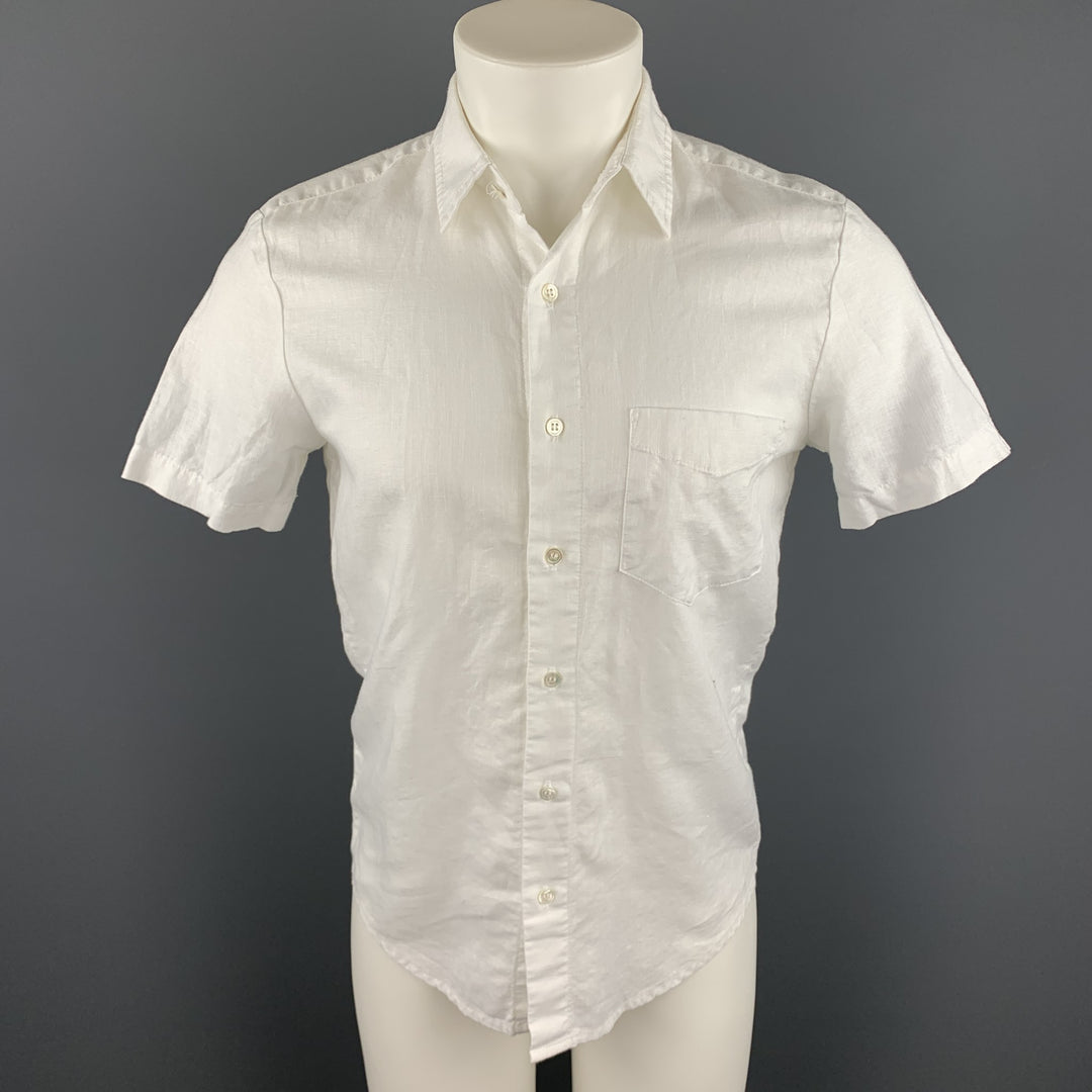MR. TURK Size XS White Linen / Cotton Button Up Short Sleeve Shirt