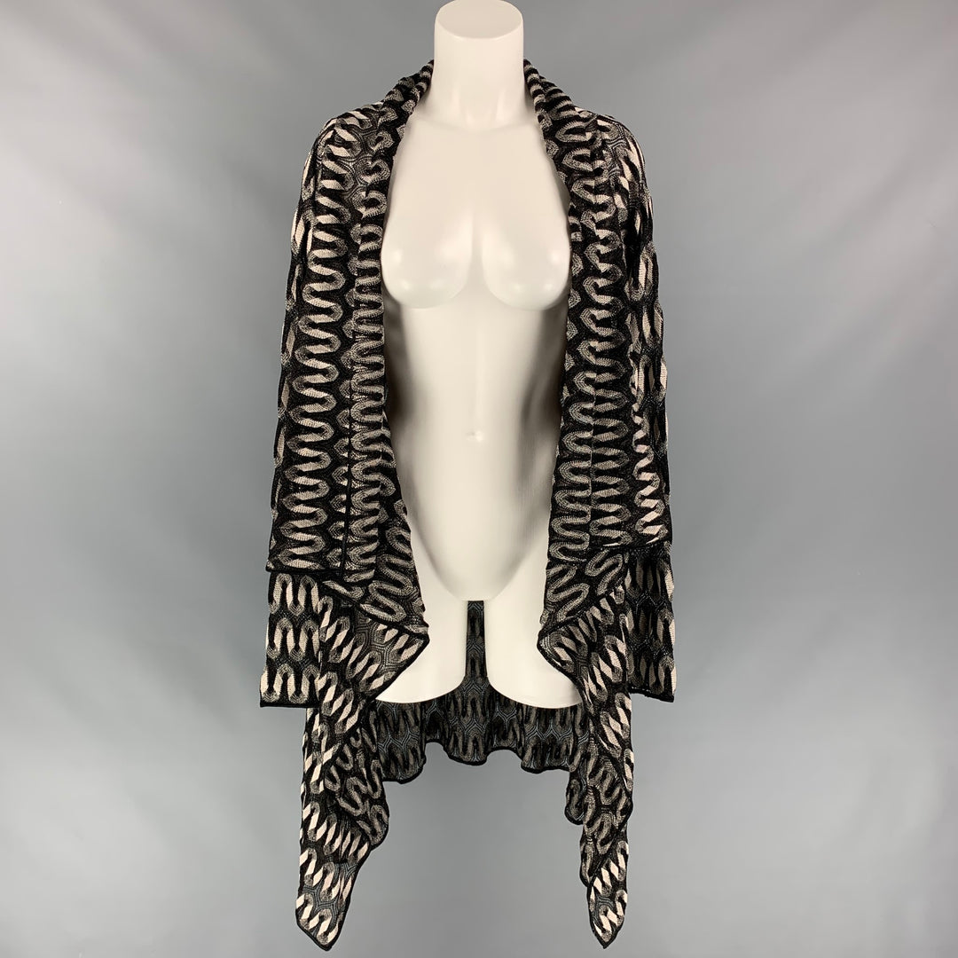 MISSONI Size 6 Black & Silver Knitted Viscose Blend Open Front Coat