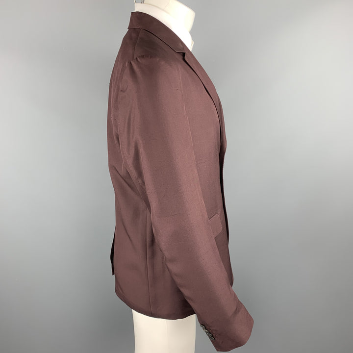 VALENTINO Size 38 Burgundy Silk Notch Lapel Sport Coat