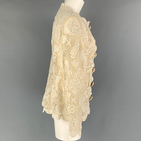 OSCAR DE LA RENTA Blazer transparente de nailon color crema talla 8