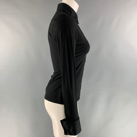 ANNE FONTAINE Talla 6 Blusa de puño francés con pedrería de algodón y elastano negro