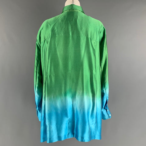 ALEJANDRA ALONSO ROJAS Size 6 Green Blue Silk Ombre Long Sleeve Dress Top