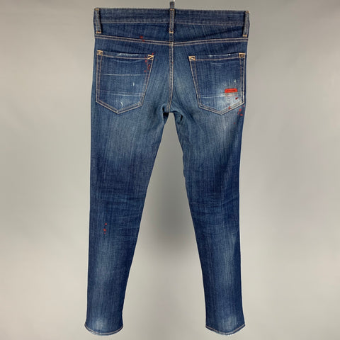 DSQUARED2 Size 30 Indigo Paint Splatter Cotton Skinny Jeans