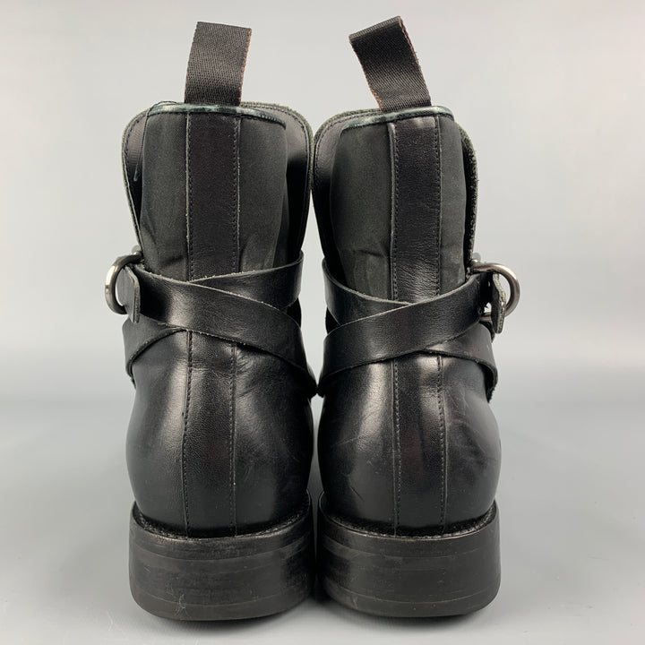 PRADA Size 10 Black Leather Ankle Strap Boots