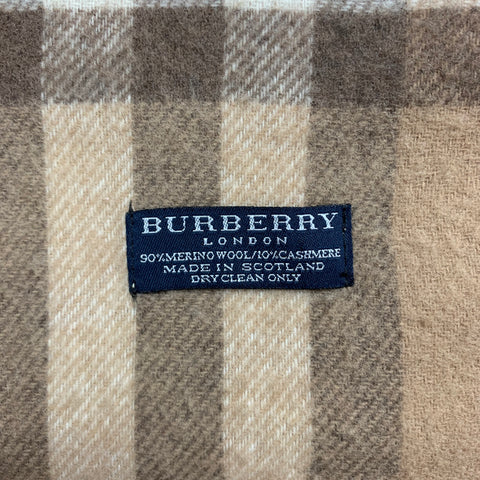 BURBERRY LONDON Tan & Brown Plaid Merino Wool / Cashmere Scarf