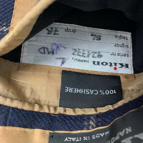 KITON Taille 44 Marine Taupe Fenêtre Pane Cachemire Notch revers Manteau de sport