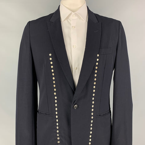 COMME des GARCONS HOMME PLUS EVERGREEN Size L Navy Studded Wool Sport Coat