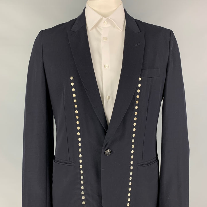 COMME des GARCONS HOMME PLUS EVERGREEN Size L Navy Studded Wool Sport Coat