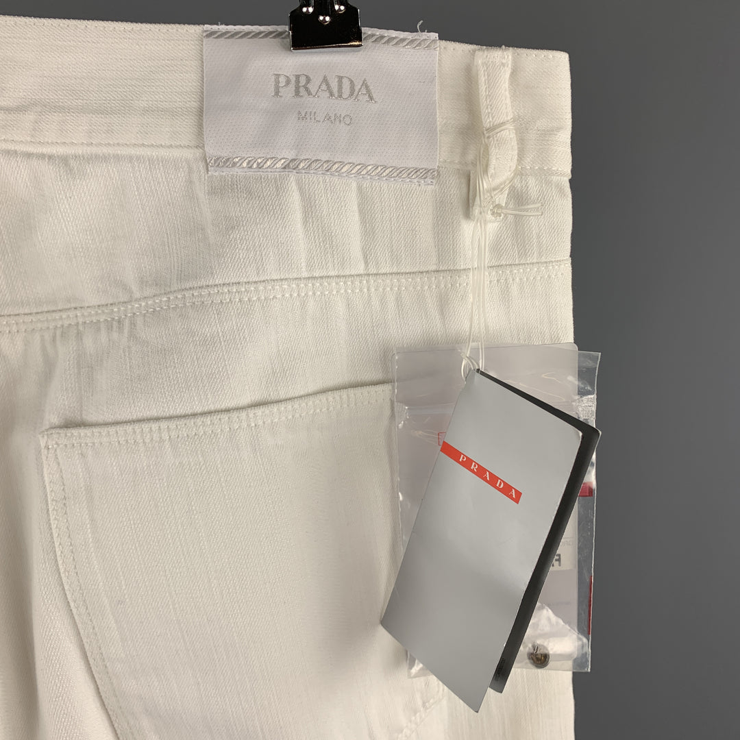 PRADA Size 33 White Solid Denim Button Fly Jeans