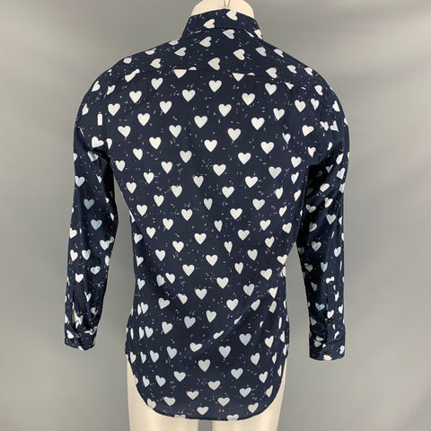 BURBERRY PRORSUM Pre-Fall 2013 Size S Navy & White Heart Print Long Sleeve Shirt