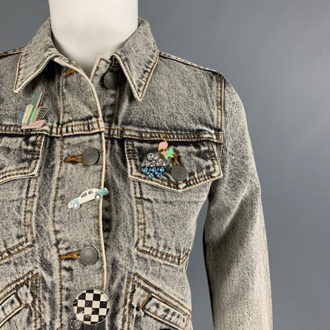 MARC JACOBS Chaqueta corta Paradise de mezclilla con lavado ácido negra talla XS