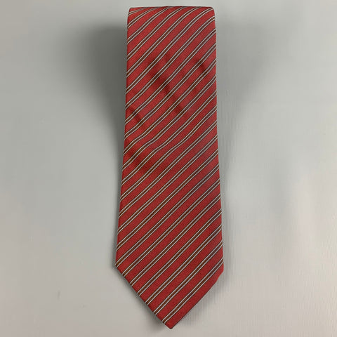 MICKY Burgundy Brown Diagonal Stripe Silk / Cotton Tie