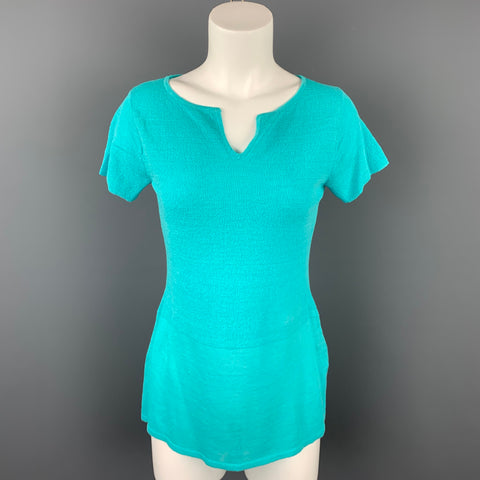 DONCASTER SIGNATURE Size XS Turquoise Linen Blend Cardigan 2 Piece Set