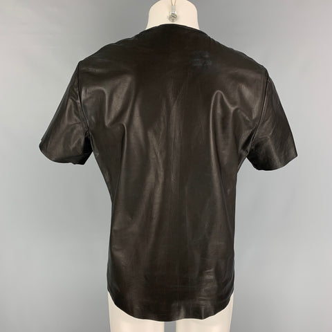 BALLY Size L Black Leather Crew-Neck Pullover