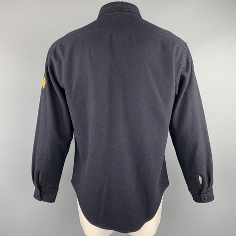 POLO JEANS Size M Navy Wool / Rayon Patch Pockets Long Sleeve Shirt