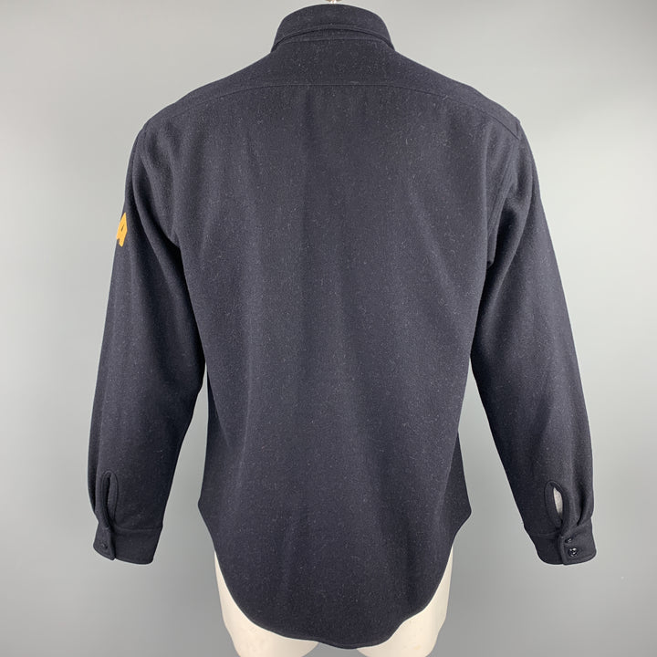 POLO JEANS Size M Navy Wool / Rayon Patch Pockets Long Sleeve Shirt