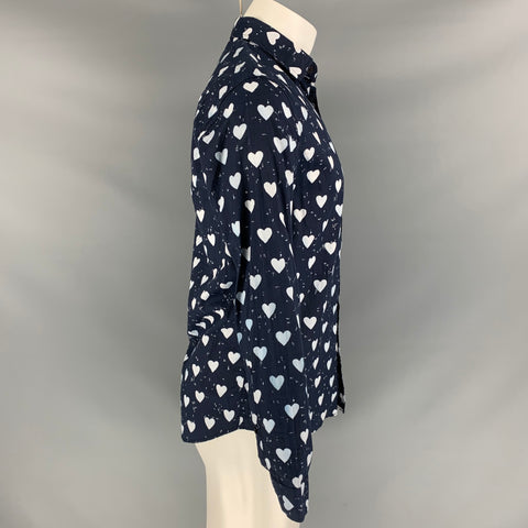 BURBERRY PRORSUM Pre-Fall 2013 Size S Navy & White Heart Print Long Sleeve Shirt