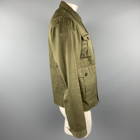 DSQUARED2 Size 44 Olive Cotton Zebra Ponyhair Trim Army Jacket