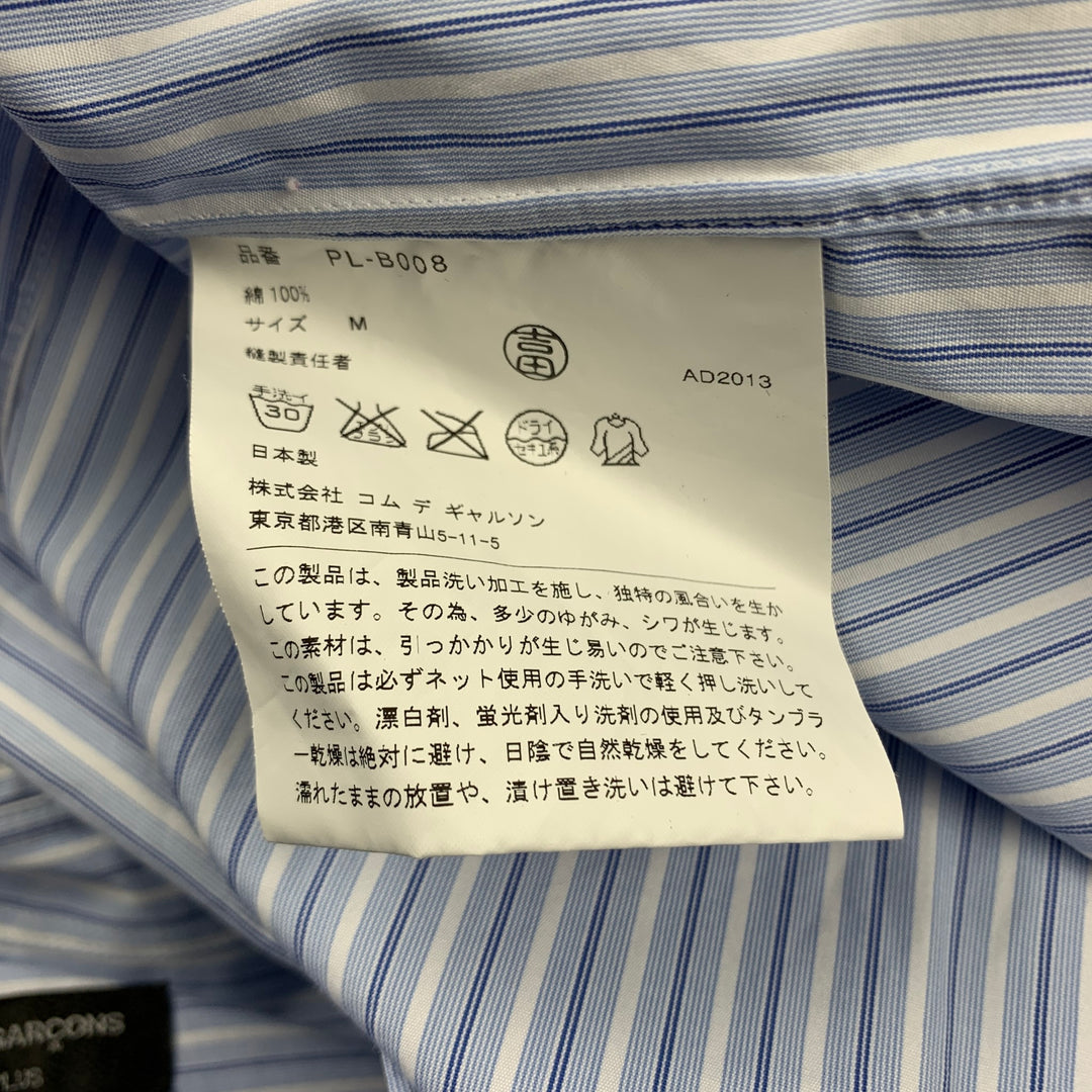 COMME des GARCONS HOMME PLUS Size M Blue Stripe Cotton Fringe Trim Long Sleeve Shirt