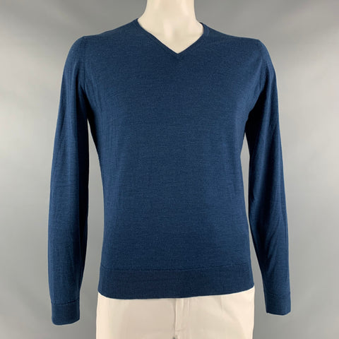 JOHN SMEDLEY Taille L Pull col V en laine marine