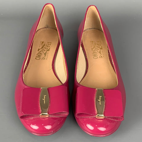 SALVATORE FERRAGAMO Size 8 Raspberry Patent Leather Bow Flats