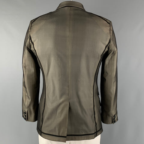 JOHN GALLIANO Size 42 Beige Black Silk 3 Button Sport Coat