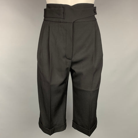 SAINT LAURENT Taille 2 Pantalon court taille haute en laine noire