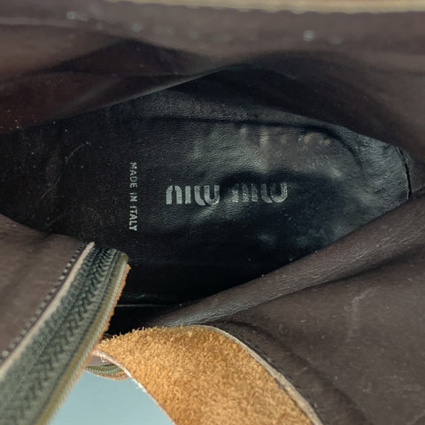 MIU MIU Taille 11 Bottes à bout d'aile en cuir perforé marron